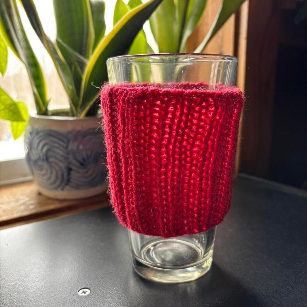 Hand knit coffee sleeve cozy